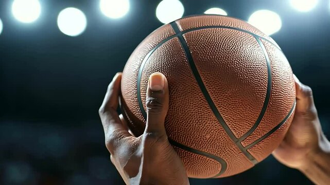 Basketball Player Hands Gripping Ball in Dramatic Lighting