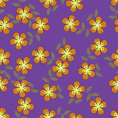 Seamless pattern background, digital paper with enchanting whimsical flowers, hand drawn vector branches for fabric, stationery, wallpaper, gift wrapping, scrapbook paper