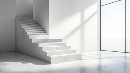 Obraz premium Large-scale geometric blocks forming a structured minimalist environment with an abstract staircase.