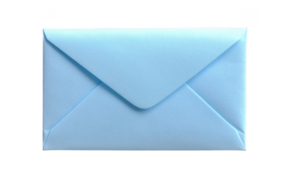 front view of old closed aged light blue paper DL envelope isolated on white 
