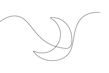 Continuous one line drawing of moon ramadan with black and white vector icon

