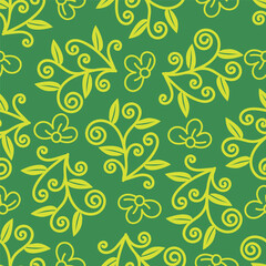 Trendy seamless vector floral pattern. Endless print made of small colorful flowers, leaves and berries. Summer and spring motifs. Dark blue background.Vector illustration