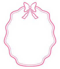 Doodle hand drawn oval frame with ribbon and wavy edges for wedding invitations, birthday card.	