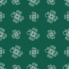 Trendy seamless vector floral pattern. Endless print made of small colorful flowers, leaves and berries. Summer and spring motifs. Dark blue background.Vector illustration