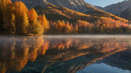 Obraz premium autumn sunrise in Alps, Superb evening landscape