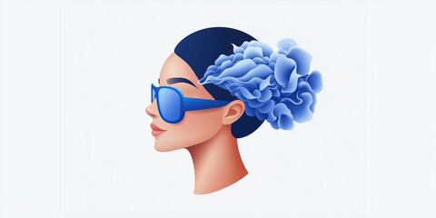 Artistic representation of a head with blue cloud-like elements