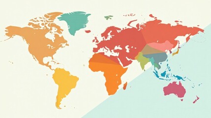 A Colorful Polygonal World Map Illustration Featuring Continents Divided into Geometric Shapes Representing Global Regions