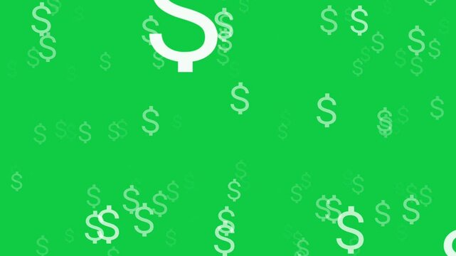 Dollar signs symbol Falling down animation on green screen background, Rain of USD Symbols icon chroma key video
