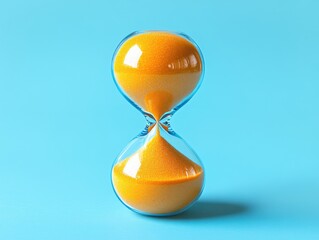 An hourglass filled with orange sand against a blue background.