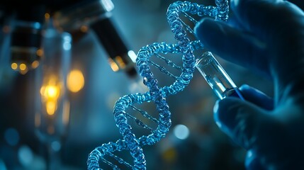 Close up of a blue and white double helix DNA