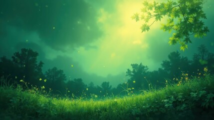 Fototapeta premium Tranquil Green Landscape with Soft Light and Gentle Breeze Effects