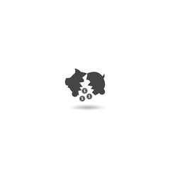 Broken piggy bank icon with shadow