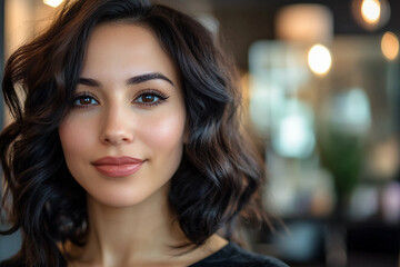Obraz premium A woman sits in a salon chair while a stylist cuts her hair made with generative ai