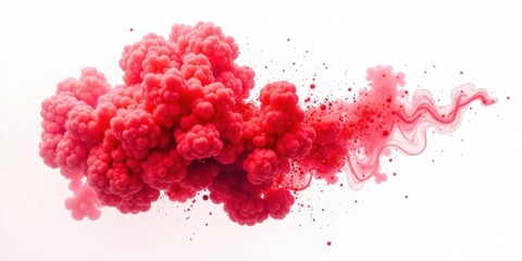 Abstract Coral Colored Ink Exploding in Water, Creating a Dynamic and Textured Visual Effect with Swirling Trails and Fine Splashes