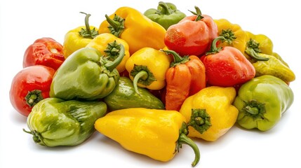 Colorful assortment of misshapen fruits and vegetables on a white backdrop