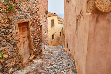 narrow street in old town of Monemvasia