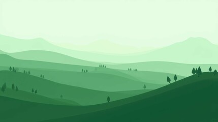 Fototapeta premium Serene Green Landscape with Rolling Hills and Gentle Peaks