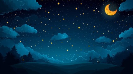 Fototapeta premium Dark night sky filled with stars and planets. 