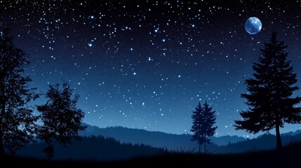 Fototapeta premium Dark night sky filled with stars and planets. 