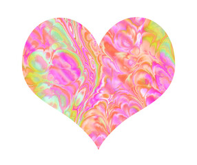 isolated wide heart with pink and green marbled paint effect