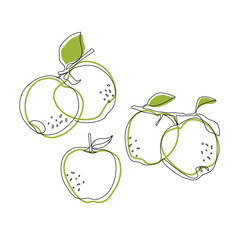 Apple fruit in continuous line art drawing style. Apples fruit concept in line art illustration. Vector art illustration.