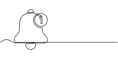 Notification Icon Continuous Line Art Illustration, Security Alert Continuous Line Editable Stroke Line, notification icon continuous one line drawing, Bell icon continuous line vector drawing.
