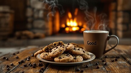 Un moment parfait : des cookies faits maison et un café fumant, dans une lumière tamisée.