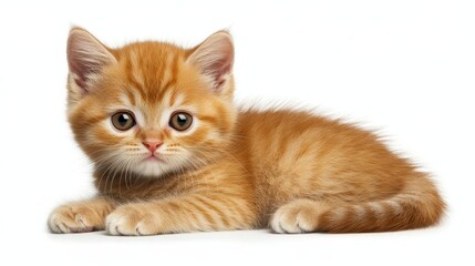 Obraz premium Adorable Ginger Kitten Posing on White Background, Perfect for Adoption or Pet Products.