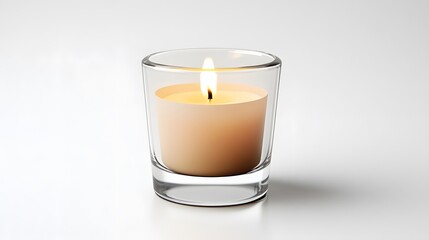 A small glass candle holder with a candle, clean white background, transparent isolate