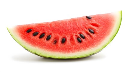 A fresh slice of watermelon with seeds, clean white background, transparent isolate