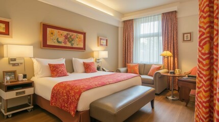 Cozy and Elegant Hotel Room Interior with Modern Decor and Lighting