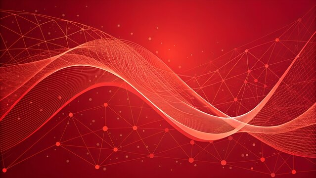 A sophisticated abstract background featuring a red color scheme with flowing waves and a subtle network pattern. 