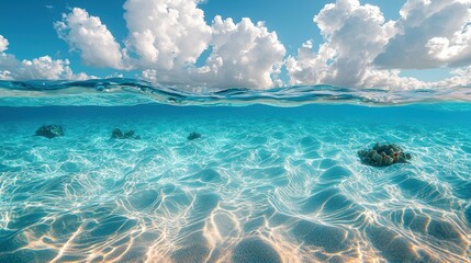 Turquoise shallows, Caribbean, underwater view, sunny sky