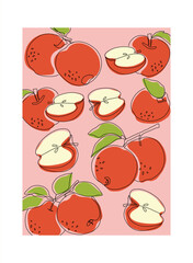 Apple fruit in continuous line art drawing style. Apple fruit design for print, cover, wallpaper, minimalist wall art.