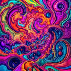 Abstract Digital Art: Swirling Abstract Patterns in Vibrant Pink, Purple, Blue, Orange, and Yellow Intrigue