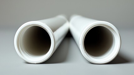 Two white plastic pipes on gray background
