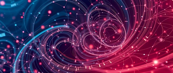 Obraz premium Vibrant Abstract Digital Art: Swirling Motion and Complex Node Structures