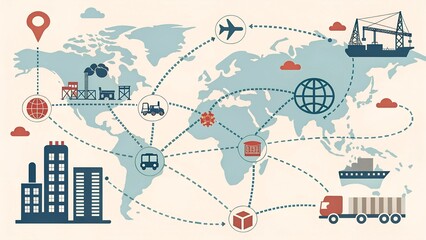A vibrant illustration depicting a global supply chain. 