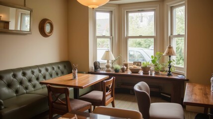 Cozy indoor dining area with natural light and elegant decor