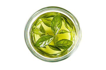 a glass bowl filled with green tea oil isolated on a transparent background