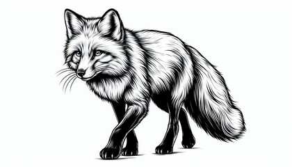 Obraz premium Detailed monochrome illustration portraying a graceful fox in motion