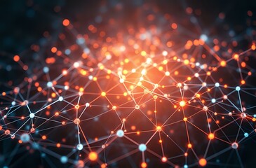 Obraz premium Abstract Futuristic Neural Network Pattern - Glowing Nodes on a Dark Blue Background