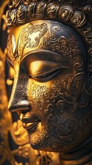 Obraz premium A gold statue of a face with a serene expression