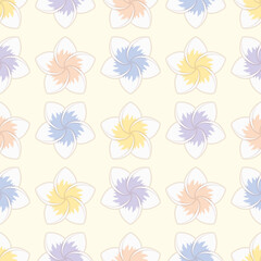 Simple plumeria flower vector repeat pattern. Exotic floral seamless illustration background.