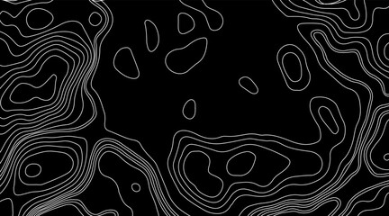 Abstract topographic contour map concept, cartography geographic terrain pattern design, topo wavy black and white mountain surface, liquid line art background