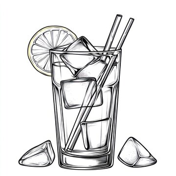 glass of ice water with lemon clip art preview