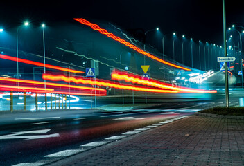 long exposure of the trafiic lights in the city night 