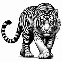 Majestic Tiger Portrait Rendered in Striking Black and White Line Art