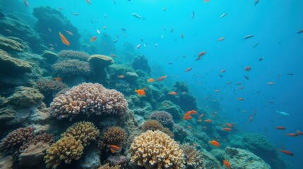 Obraz premium Vibrant Coral Reef Underwater Scene with Colorful Tropical Fish