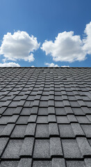 Asphalt Shingles Under Blue Sky: Durable Roof, Home Protection & Serene View - Roofing Materials, Residential Architecture, Weather Resistance